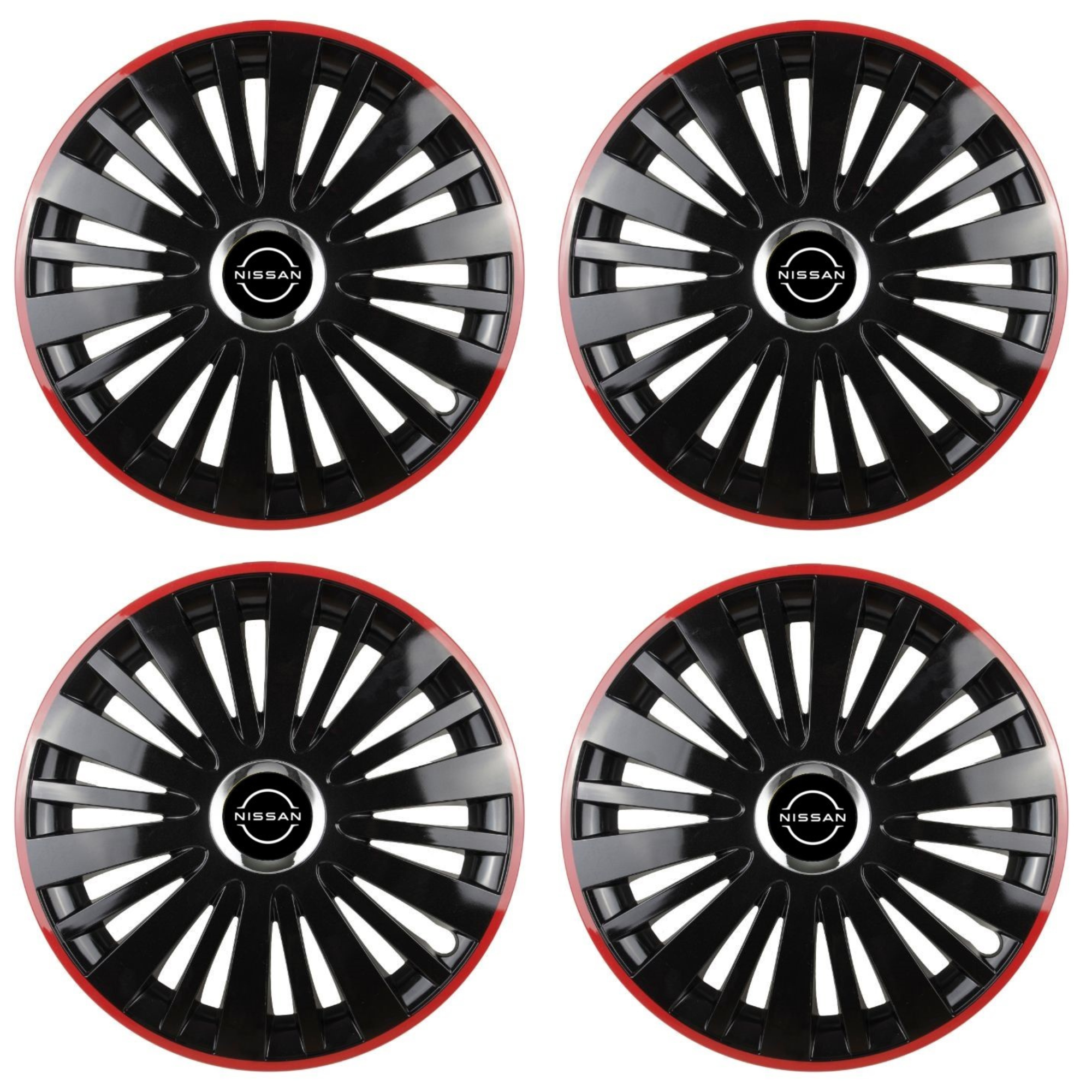 Set 4 Capace Roti pentru Nissan Nou model Falcon Black Cu Rama Rosie R14 NISSAN