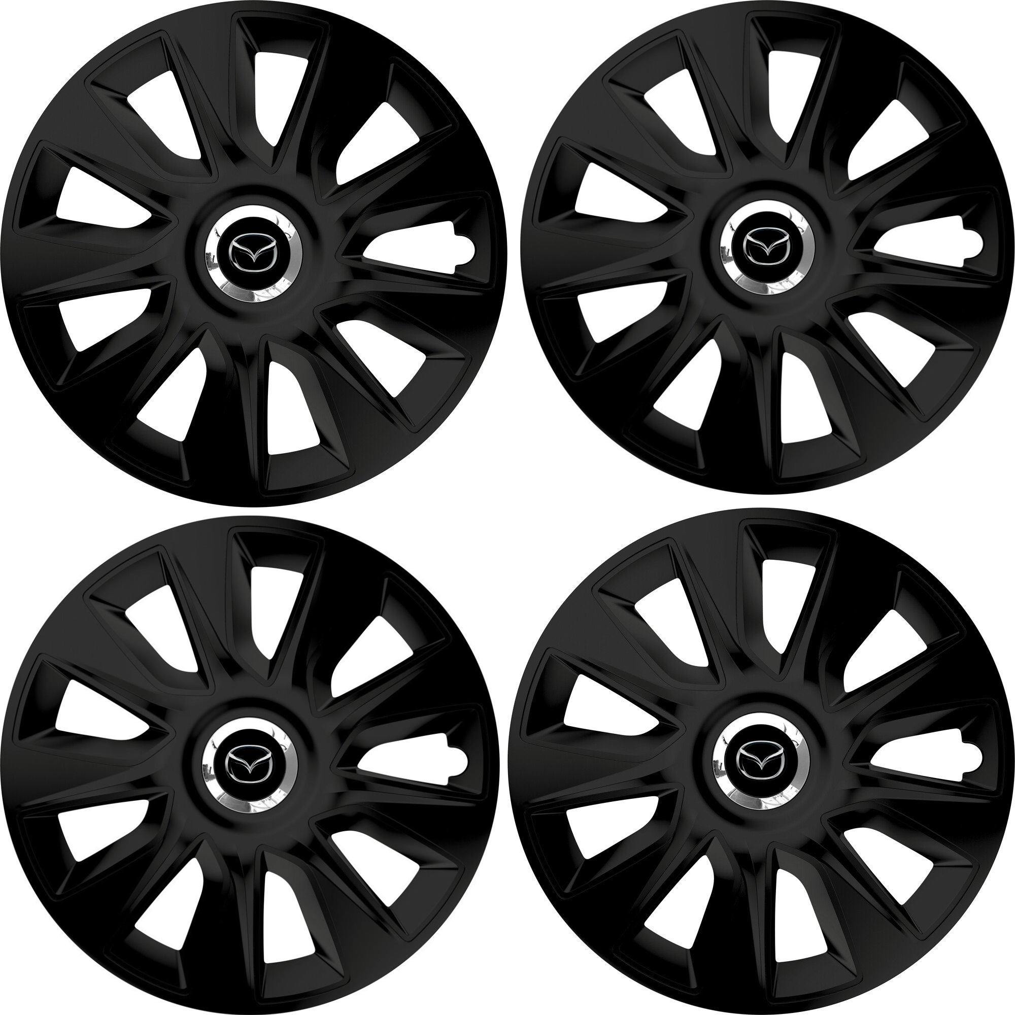 Set 4 Capace Roti 15 inchi (R15) Stratos Negru, Compatibile Cu Mazda