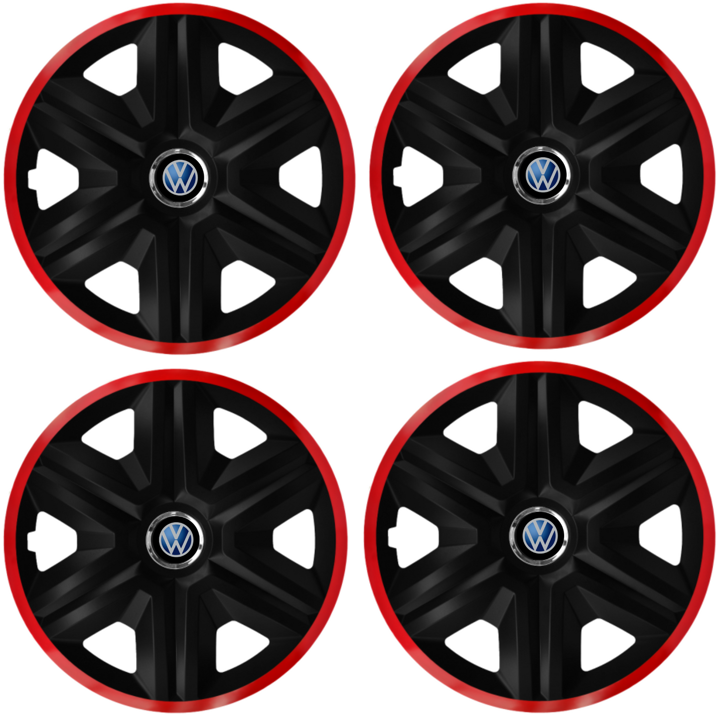 Set 4 Capace Roti pentru Volkswagen, model Fast Black Cu Rama Rosie, R14