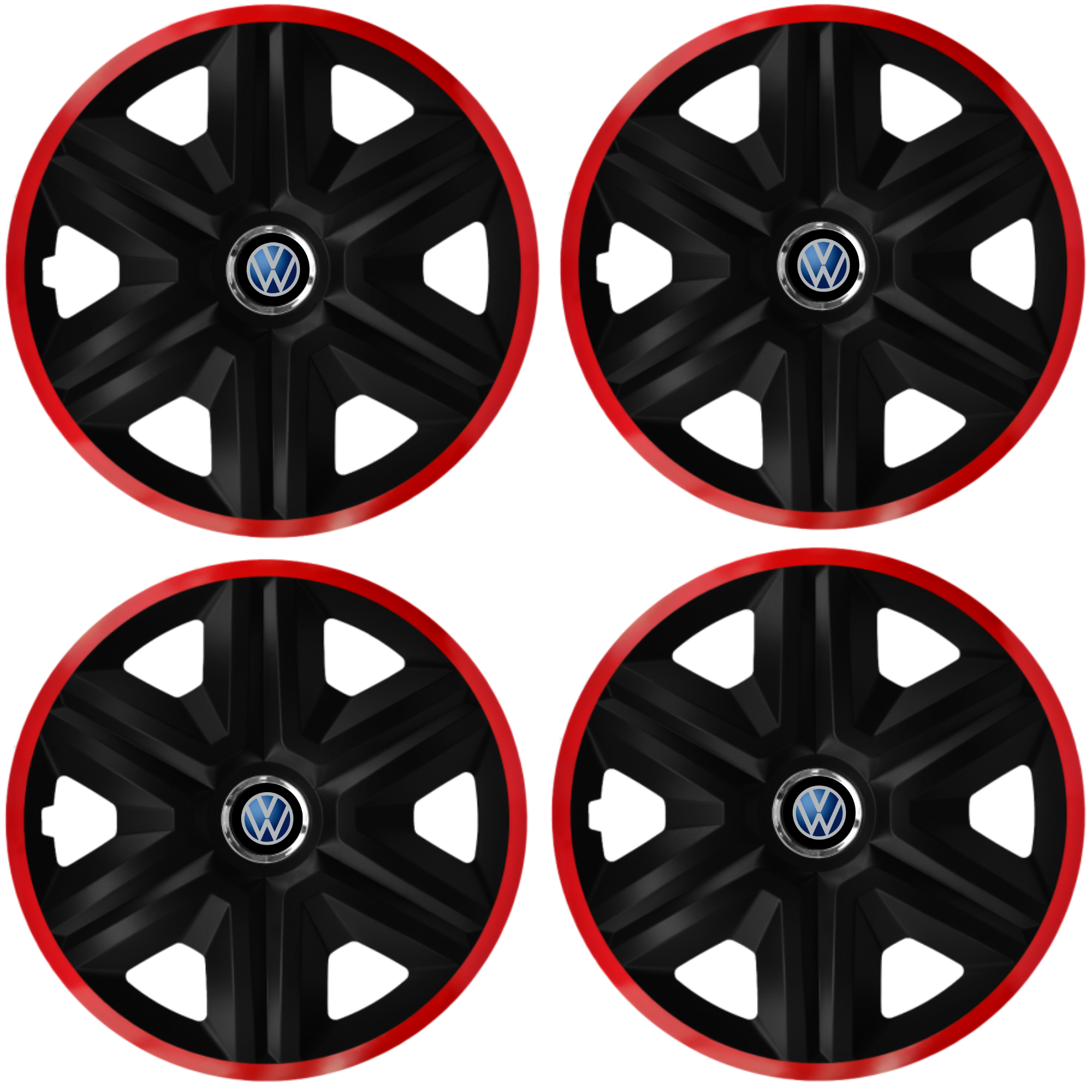 Set 4 Capace Roti pentru Volkswagen, model Fast Black Cu Rama Rosie, R16