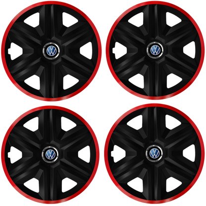 Set 4 Capace Roti pentru Volkswagen, model Fast Black Cu Rama Rosie, R14
