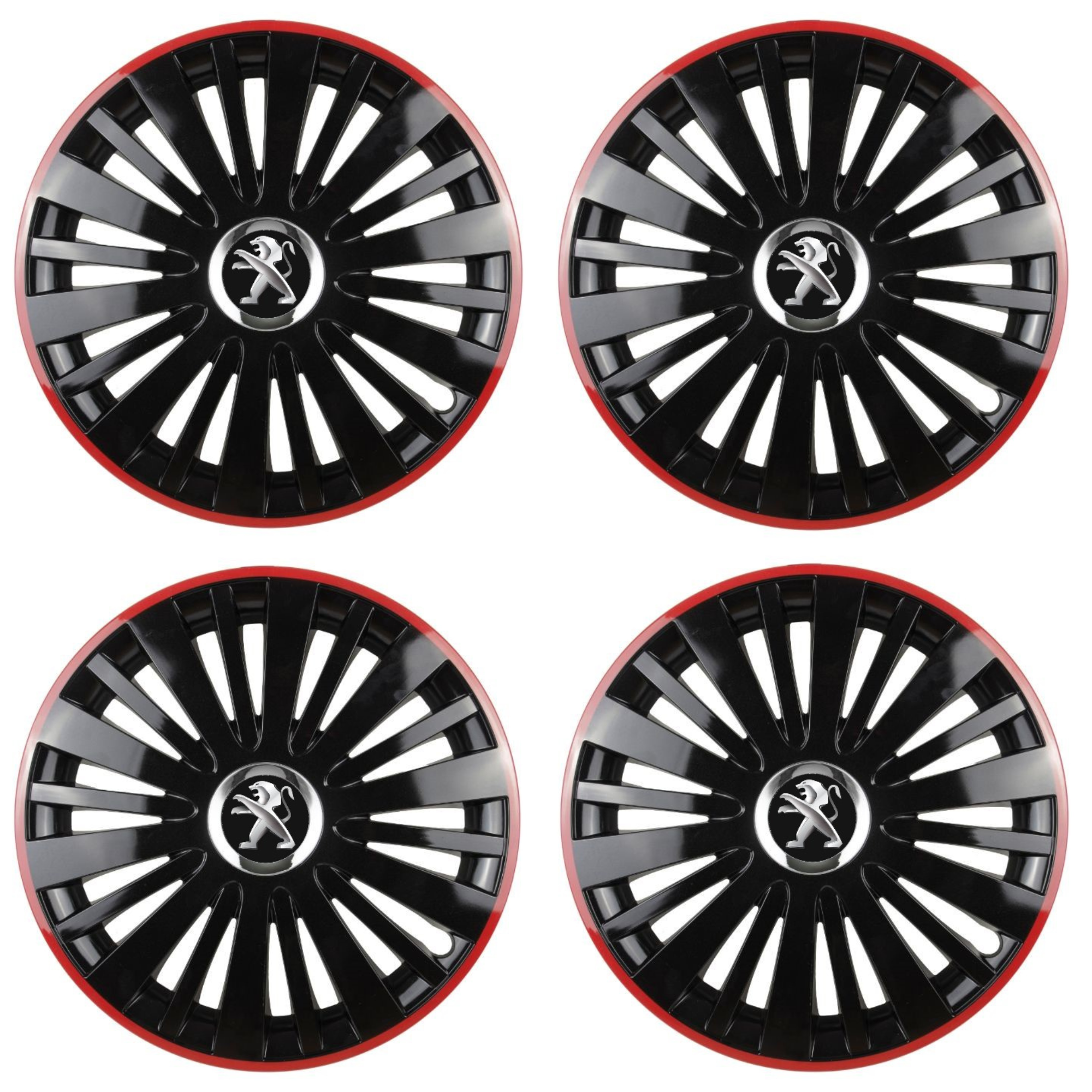 Set 4 Capace Roti pentru Peugeot model Falcon Black Cu Rama Rosie R14