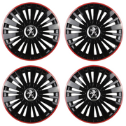 Set 4 Capace Roti pentru Peugeot model Falcon Black Cu Rama Rosie R15