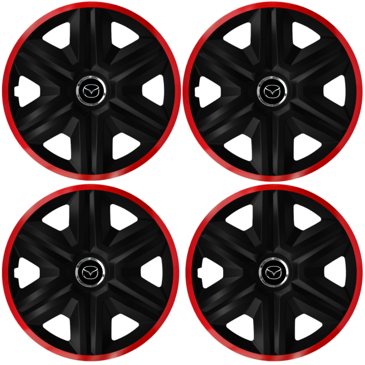 Set 4 Capace Roti pentru Mazda, model Fast Black Cu Rama Rosie, R14