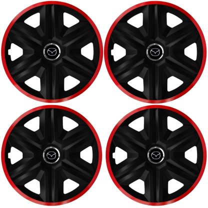 Set 4 Capace Roti pentru Mazda, model Fast Black Cu Rama Rosie, R14