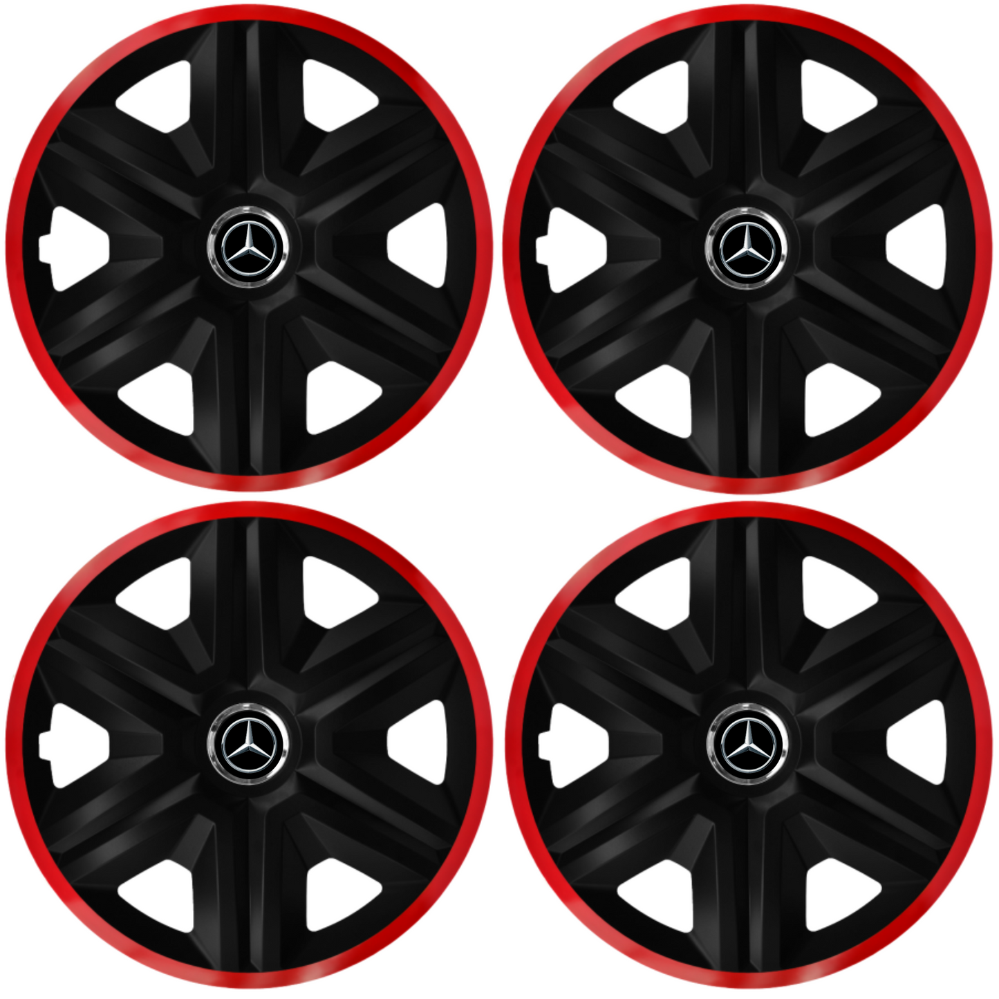 Set 4 Capace Roti pentru Mercedes, model Fast Black Cu Rama Rosie, R14
