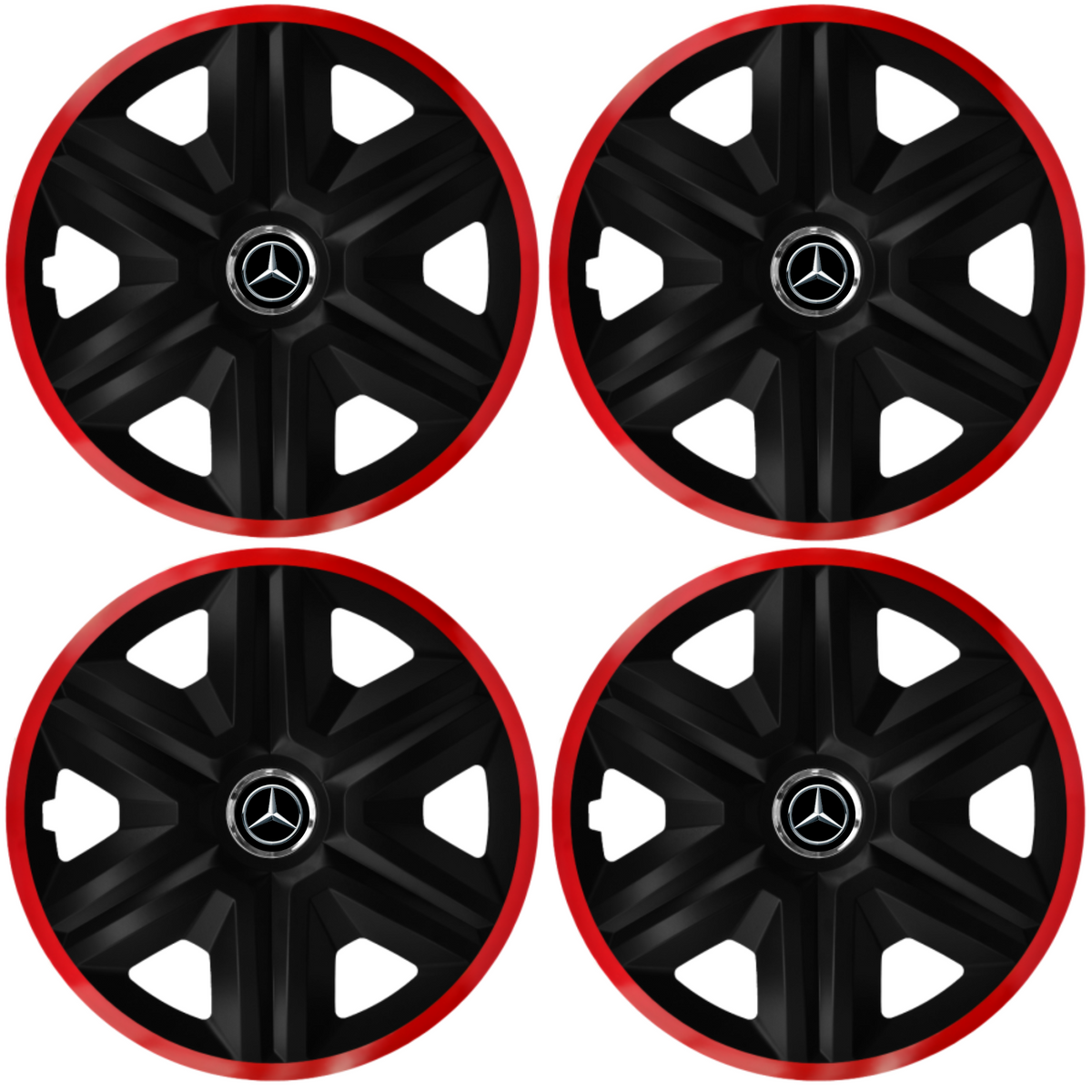 Set 4 Capace Roti pentru Mercedes, model Fast Black Cu Rama Rosie, R14