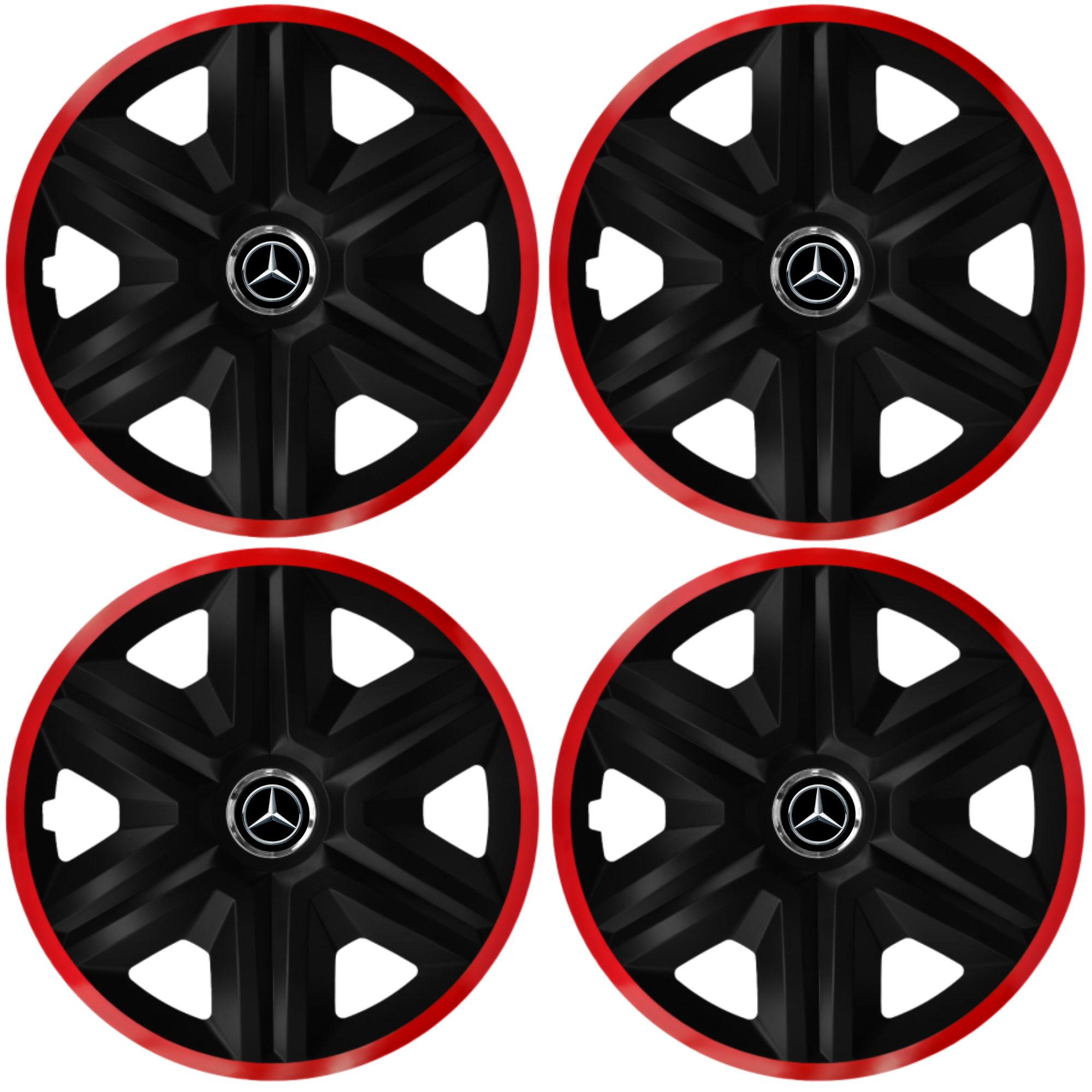 Set 4 Capace Roti pentru Mercedes, model Fast Black Cu Rama Rosie, R14