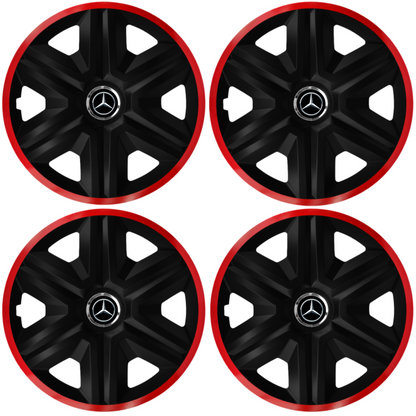 Set 4 Capace Roti pentru Mercedes, model Fast Black Cu Rama Rosie, R14