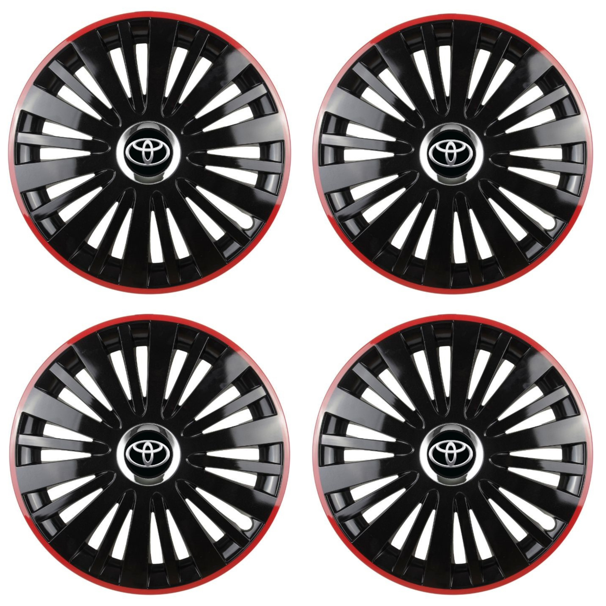 Set 4 Capace Roti pentru Toyota model Falcon Black Cu Rama Rosie R16 TOYOTA