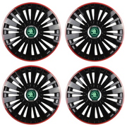 Set 4 Capace Roti pentru Skoda Nou Verde model Falcon Black Cu Rama Rosie R16