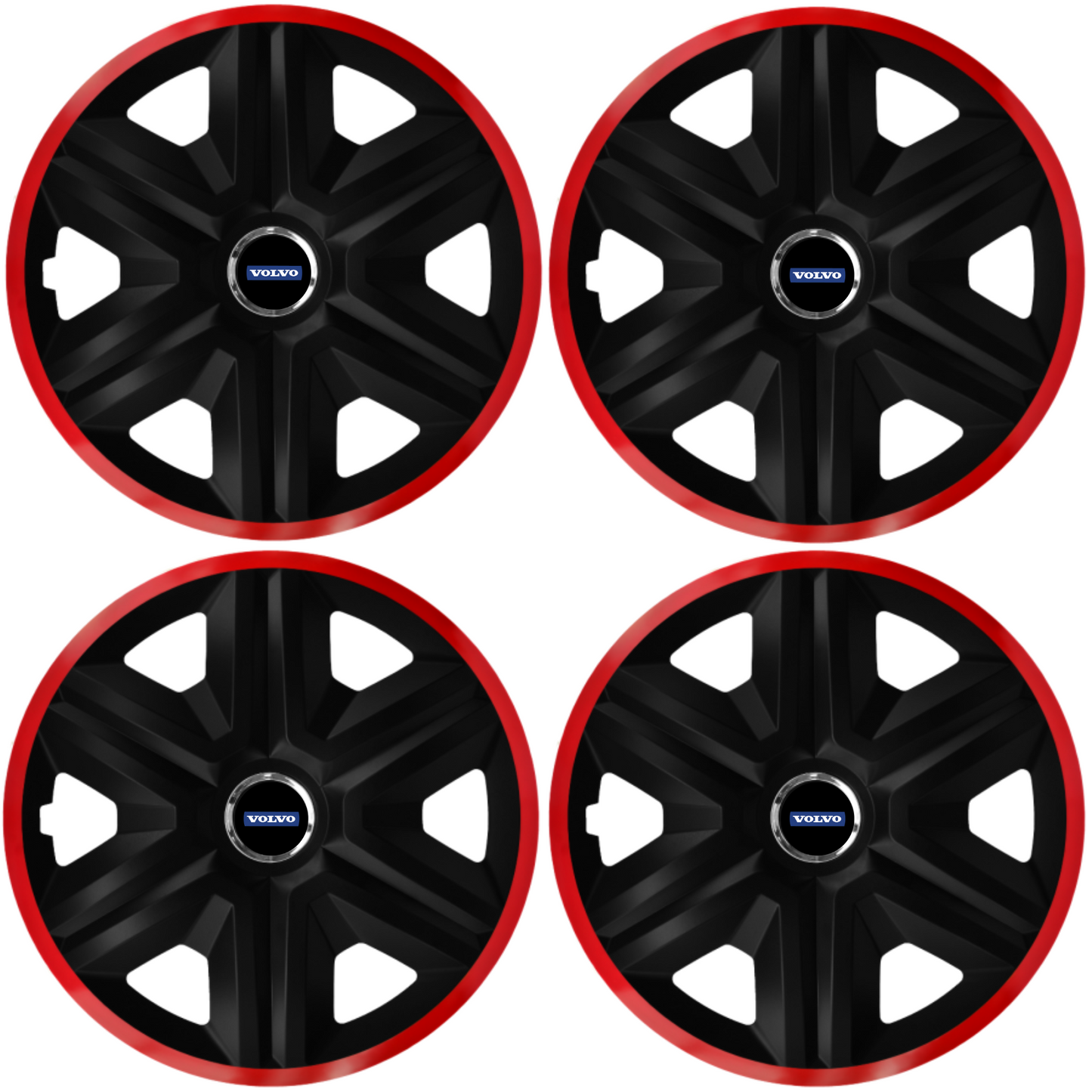 Set 4 Capace Roti pentru Volvo, model Fast Black Cu Rama Rosie, R16