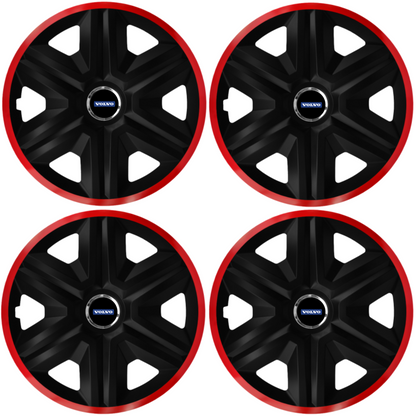 Set 4 Capace Roti pentru Volvo, model Fast Black Cu Rama Rosie, R16