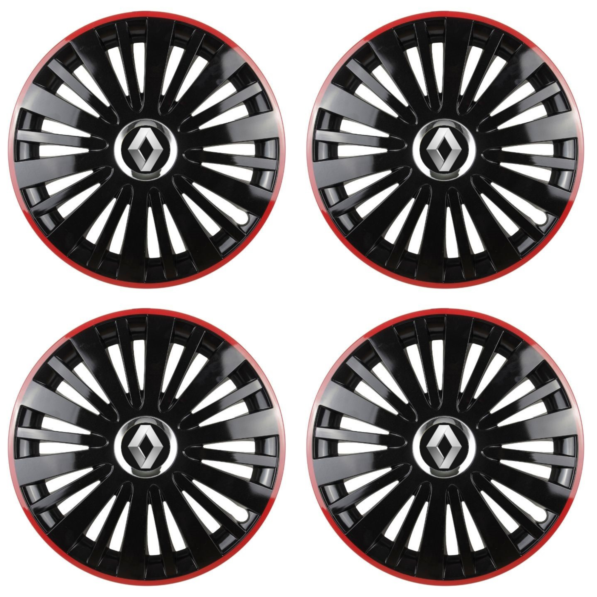 Set 4 Capace Roti pentru Renault model Falcon Black Cu Rama Rosie R16