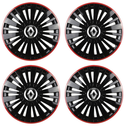 Set 4 Capace Roti pentru Renault model Falcon Black Cu Rama Rosie R14