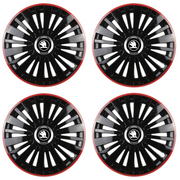 Set 4 Capace Roti pentru Skoda Nou Alb-Negru model Falcon Black Cu Rama Rosie R16