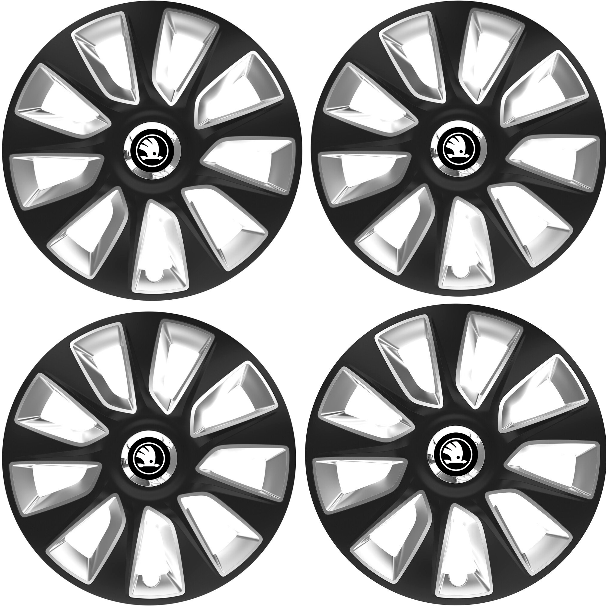 Set 4 Capace Roti 16 inchi (R16) Stratos Gri-Negru, Compatibile Cu Skoda Nou