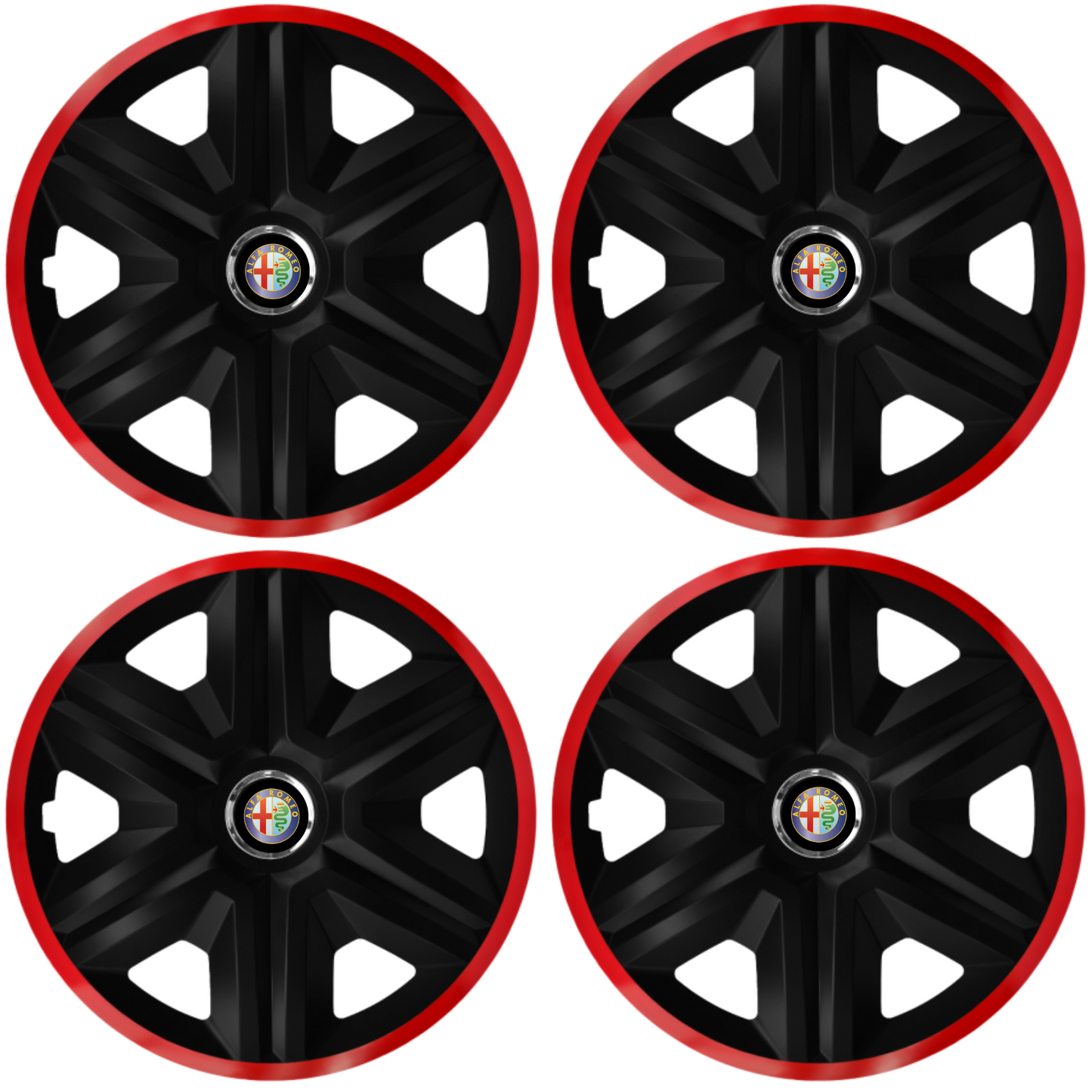 Set 4 Capace Roti pentru Alfa Romeo, model Fast Black Cu Rama Rosie, R14