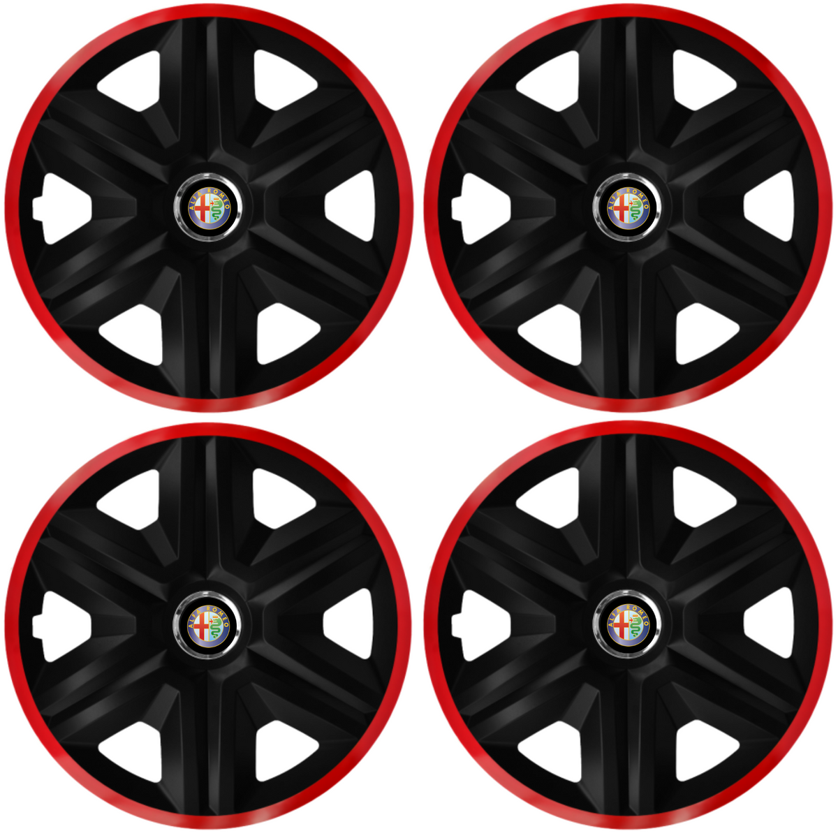 Set 4 Capace Roti pentru Alfa Romeo, model Fast Black Cu Rama Rosie, R14