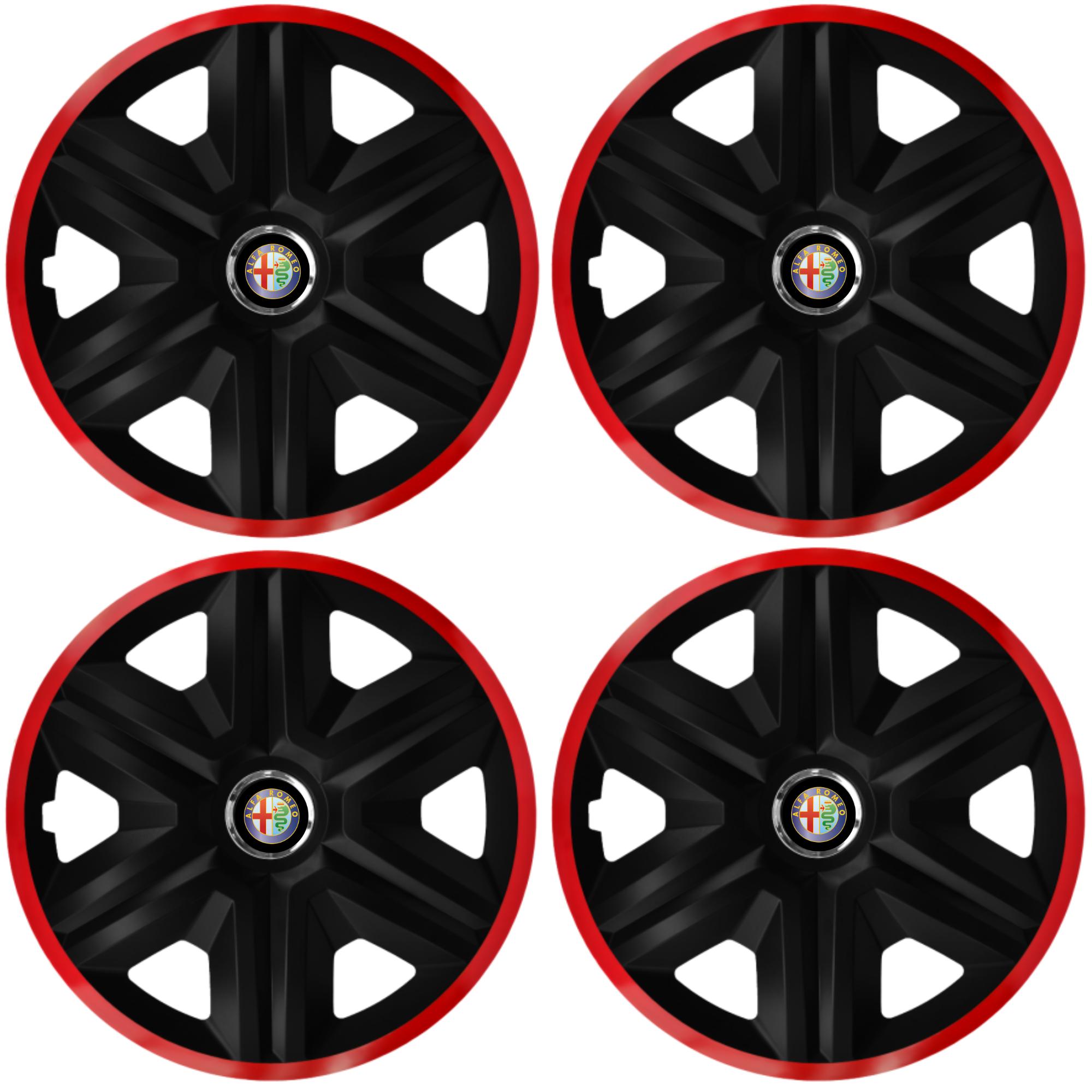 Set 4 Capace Roti pentru Alfa Romeo, model Fast Black Cu Rama Rosie, R14