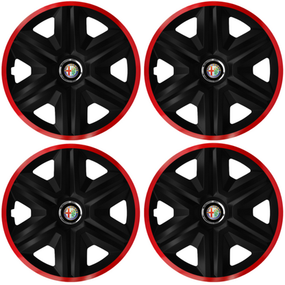 Set 4 Capace Roti pentru Alfa Romeo, model Fast Black Cu Rama Rosie, R14