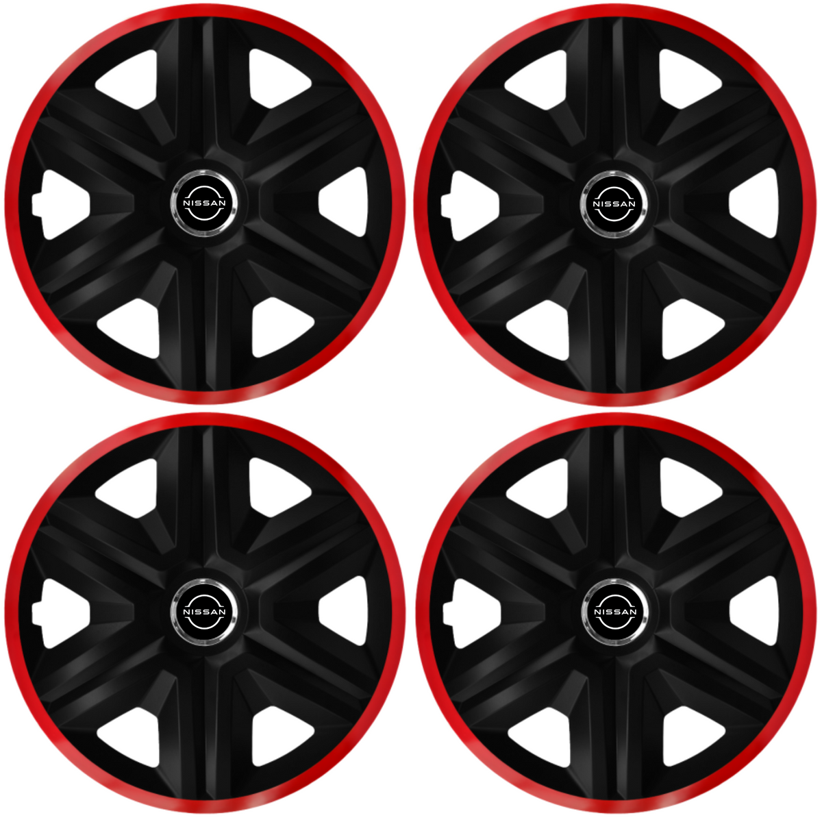 Set 4 Capace Roti pentru Nissan Nou, model Fast Black Cu Rama Rosie, R15