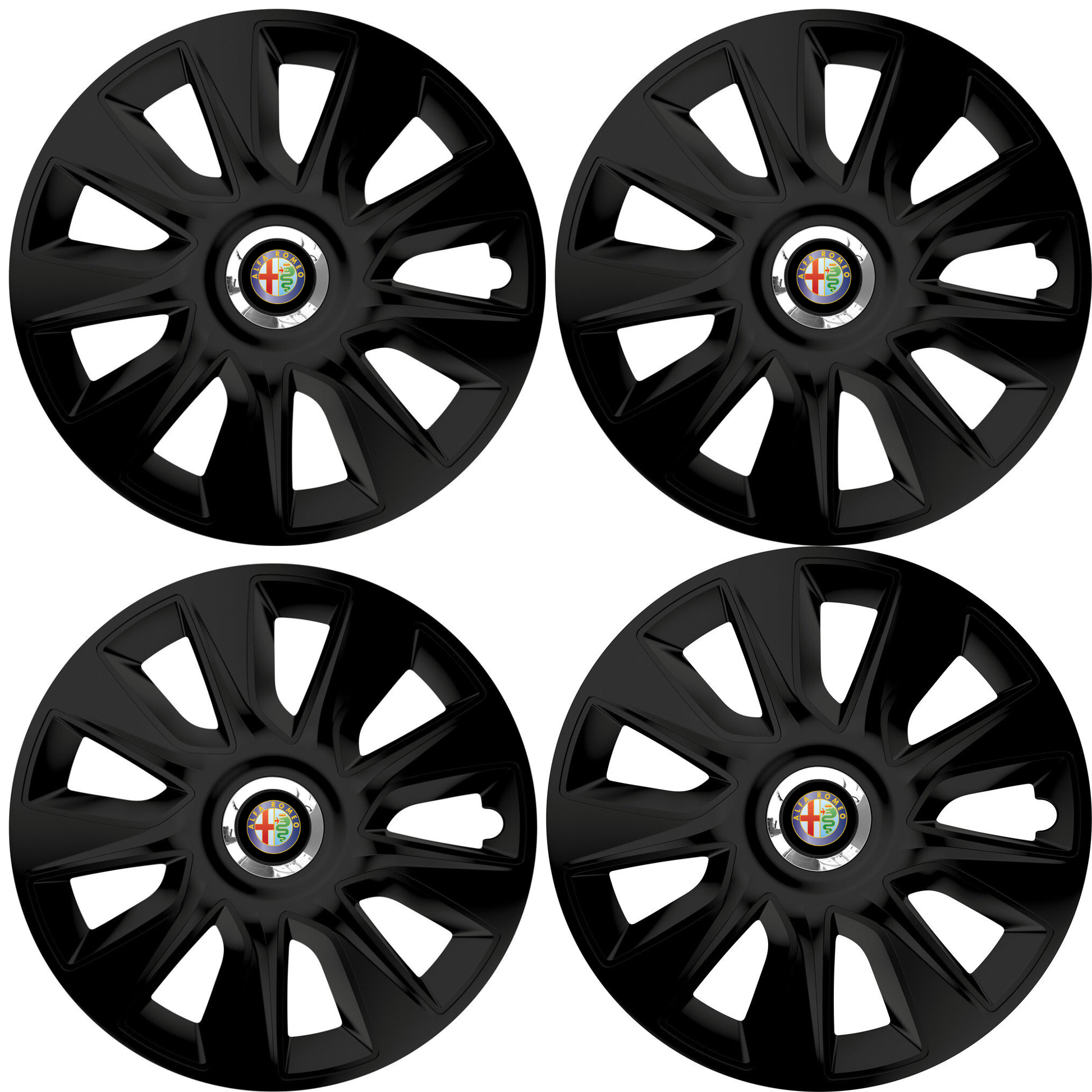Set 4 Capace Roti 15 inchi (R15) Stratos Negru, Compatibile Cu Alfa Romeo