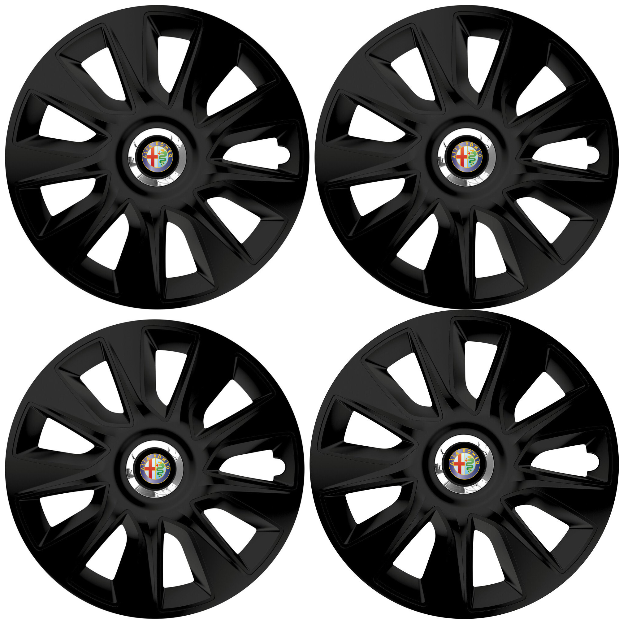 Set 4 Capace Roti 15 inchi (R15) Stratos Negru, Compatibile Cu Alfa Romeo