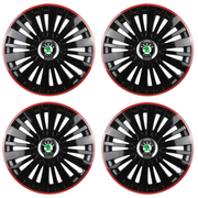 Set 4 Capace Roti pentru Skoda model Falcon Black Cu Rama Rosie R14