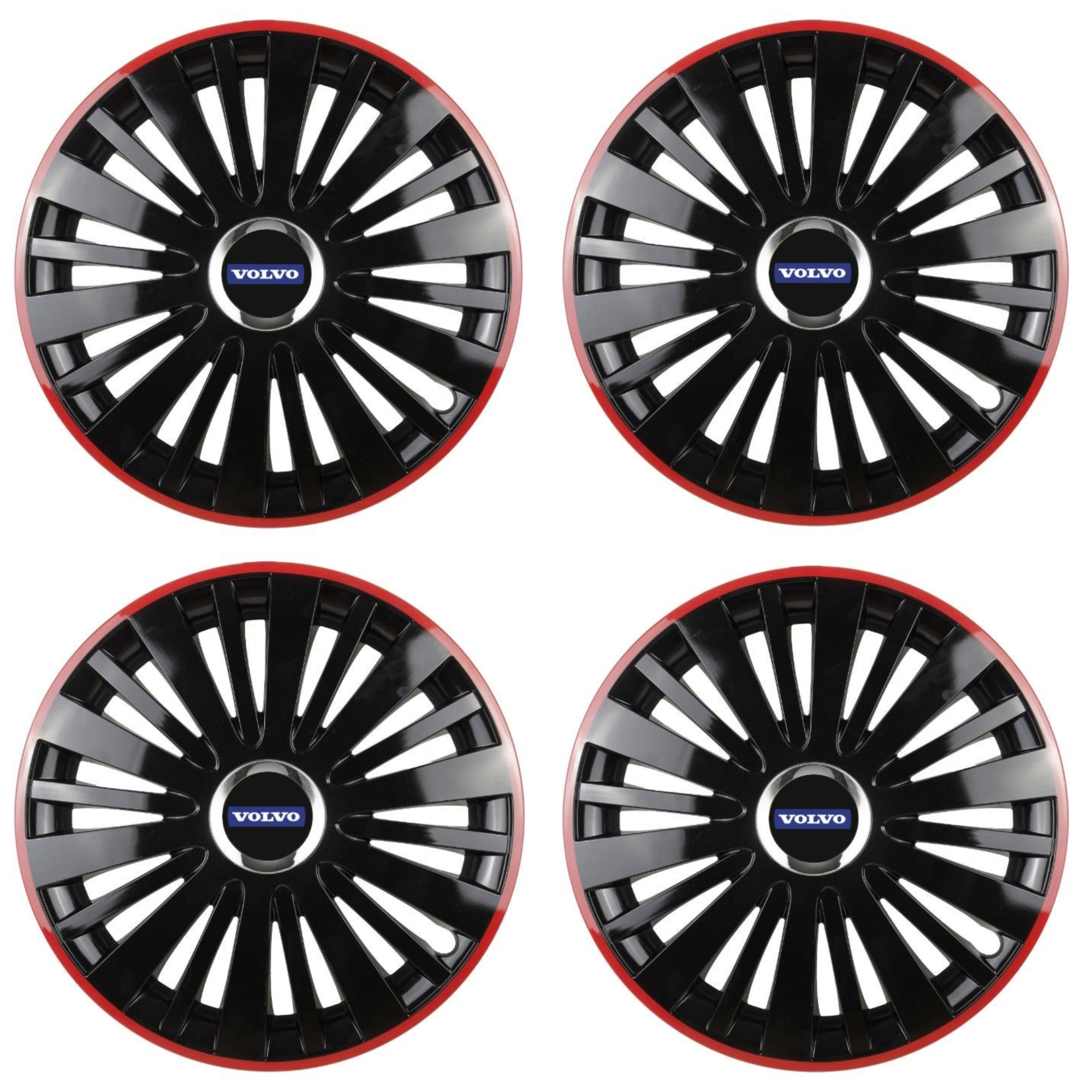 Set 4 Capace Roti pentru Volvo model Falcon Black Cu Rama Rosie R15 VOLVO