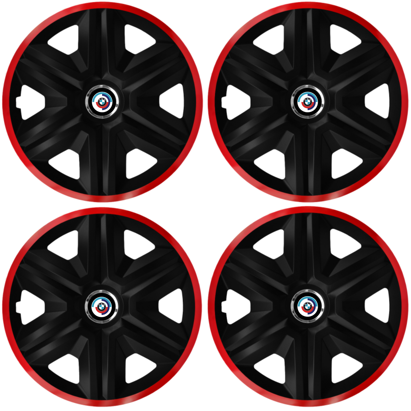 Комплект 4 таса за BMW, модел Fast Black с червена лайстна, R15