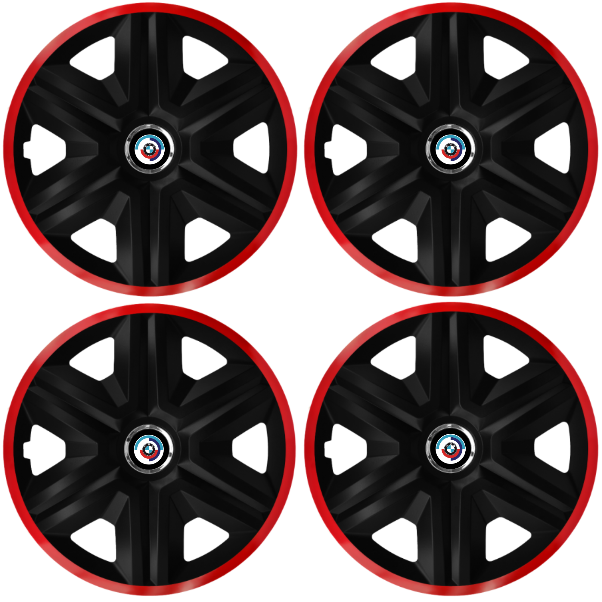 Set 4 Capace Roti pentru BMW Nou, model Fast Black Cu Rama Rosie, R16, BMW