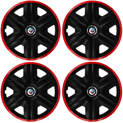 Комплект 4 таса за BMW, модел Fast Black с червена лайстна, R15