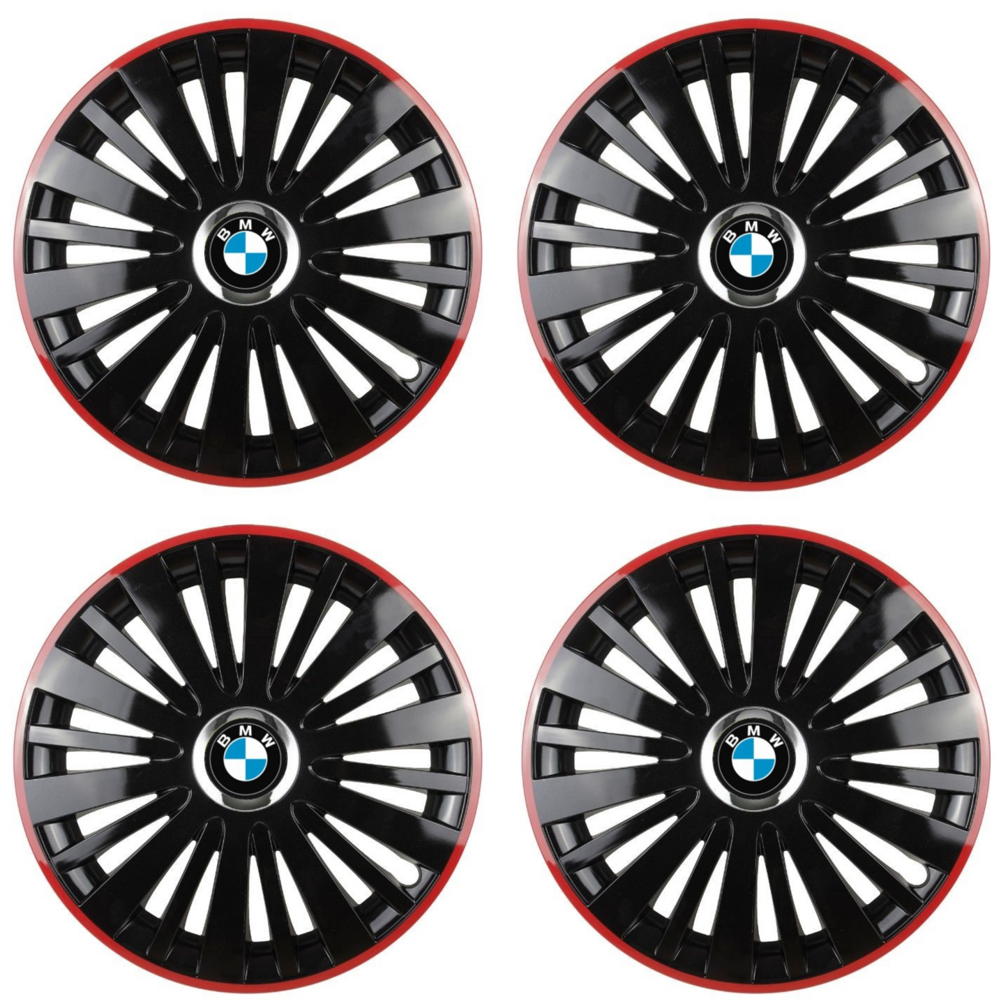 Set 4 Capace Roti pentru BMW model Falcon Black Cu Rama Rosie R14