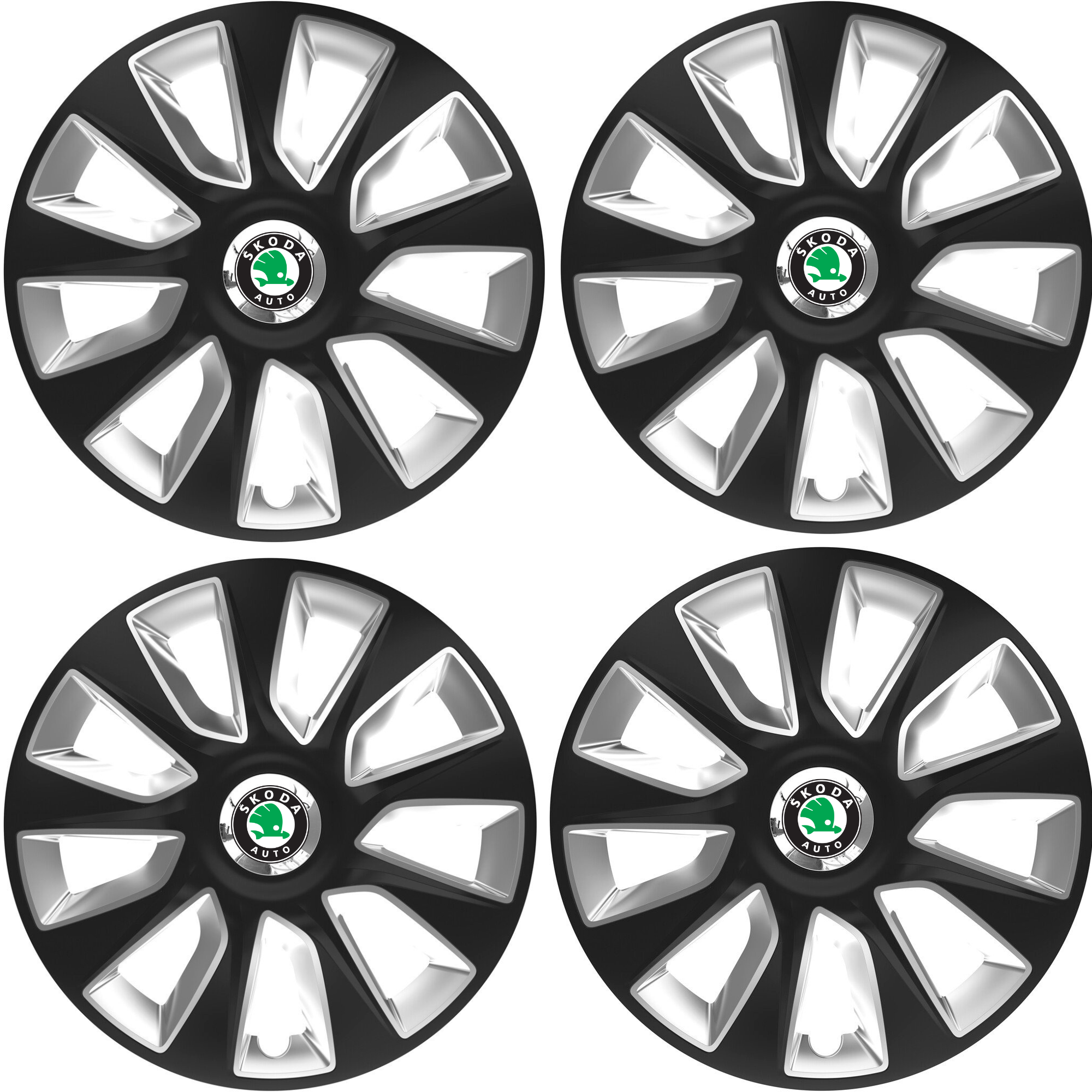 Set 4 Capace Roti 16 inchi (R16) Stratos Gri-Negru, Compatibile Cu Skoda