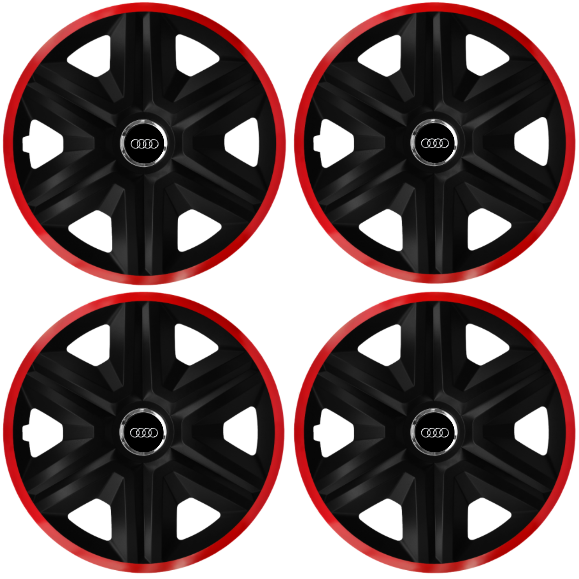 Set 4 Capace Roti pentru Audi, model Fast Black Cu Rama Rosie, R14