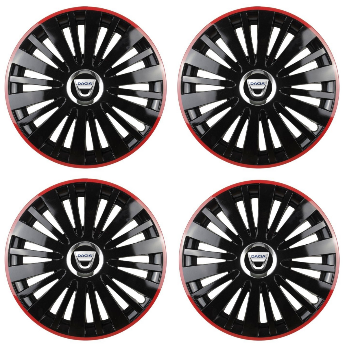 Set 4 Capace Roti pentru Dacia model Falcon Black Cu Rama Rosie R15