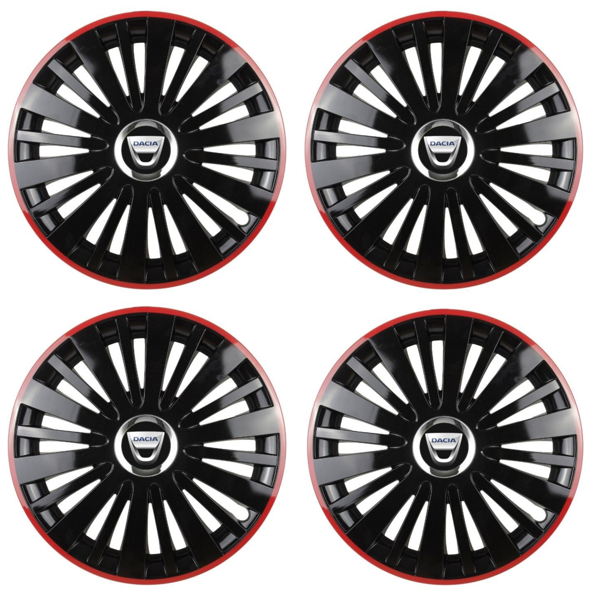 Set 4 Capace Roti pentru Dacia model Falcon Black Cu Rama Rosie R15 DACIA