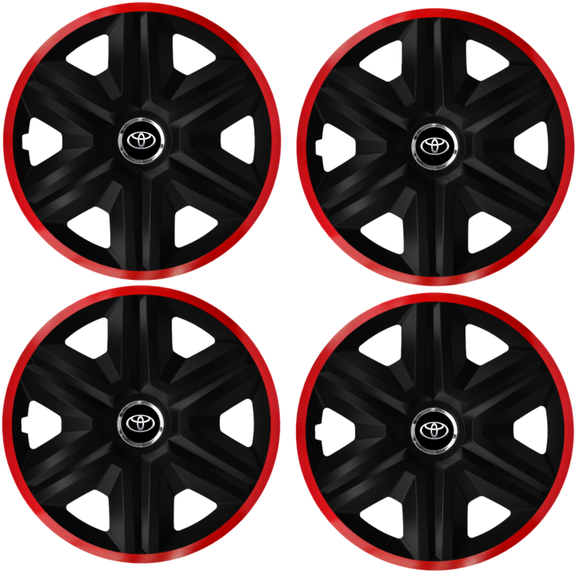 Set 4 Capace Roti pentru Toyota, model Fast Black Cu Rama Rosie, R15