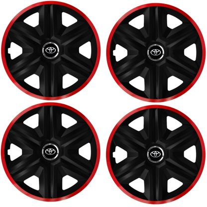 Комплект 4 таса за Toyota, модел Fast Black с червена рамка, R14