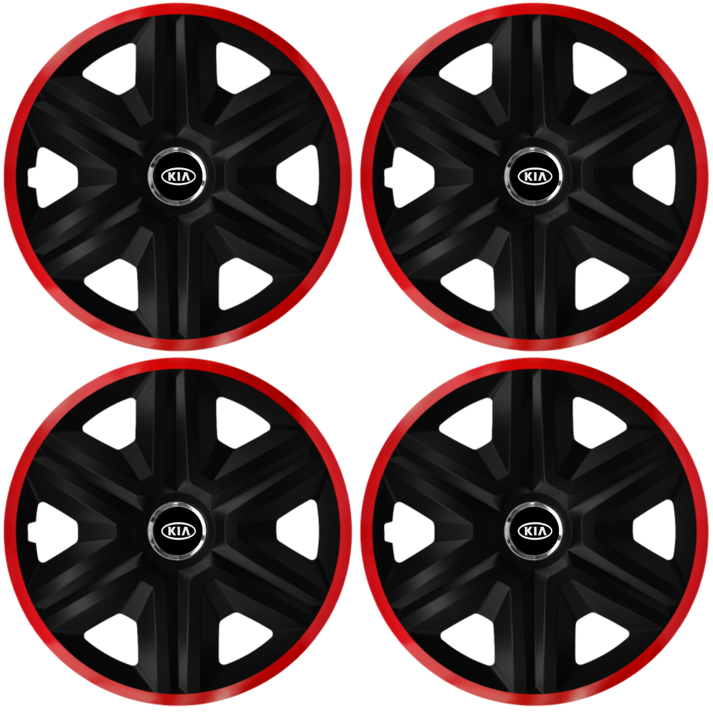 Set 4 Capace Roti pentru Kia, model Fast Black Cu Rama Rosie, R14