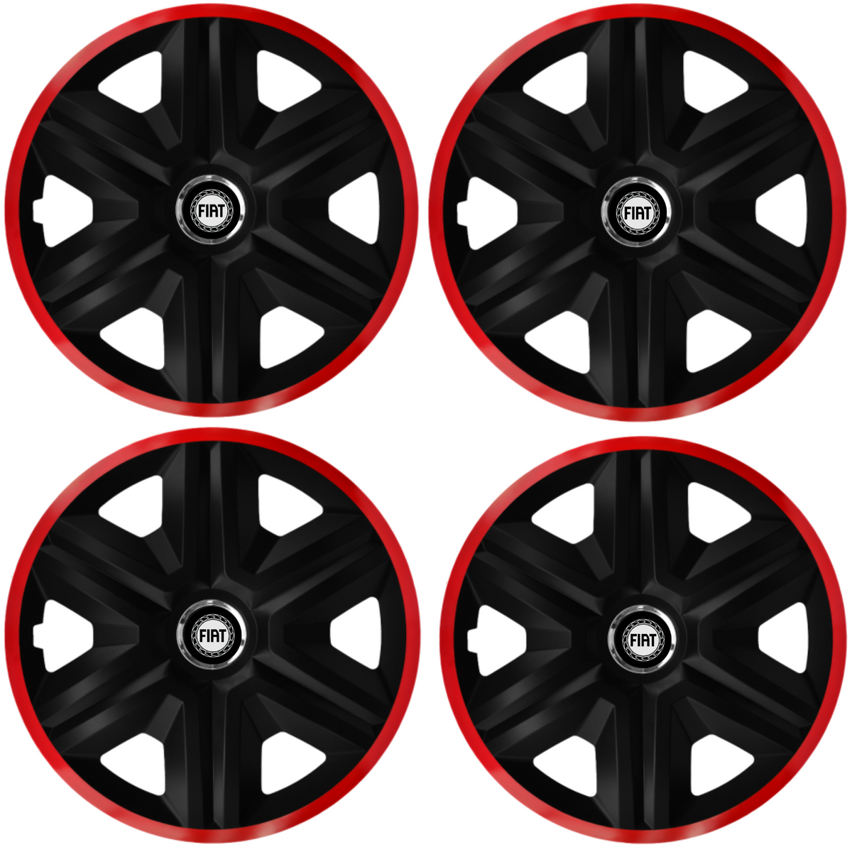 Set 4 Capace Roti pentru Fiat, model Fast Black Cu Rama Rosie, R14