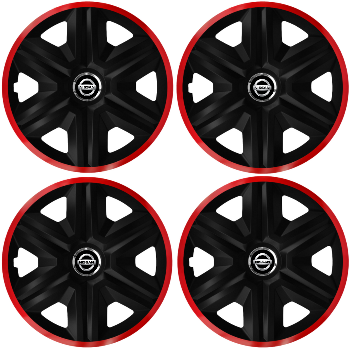 Set 4 Capace Roti pentru Nissan Nou, model Fast Black Cu Rama Rosie, R14