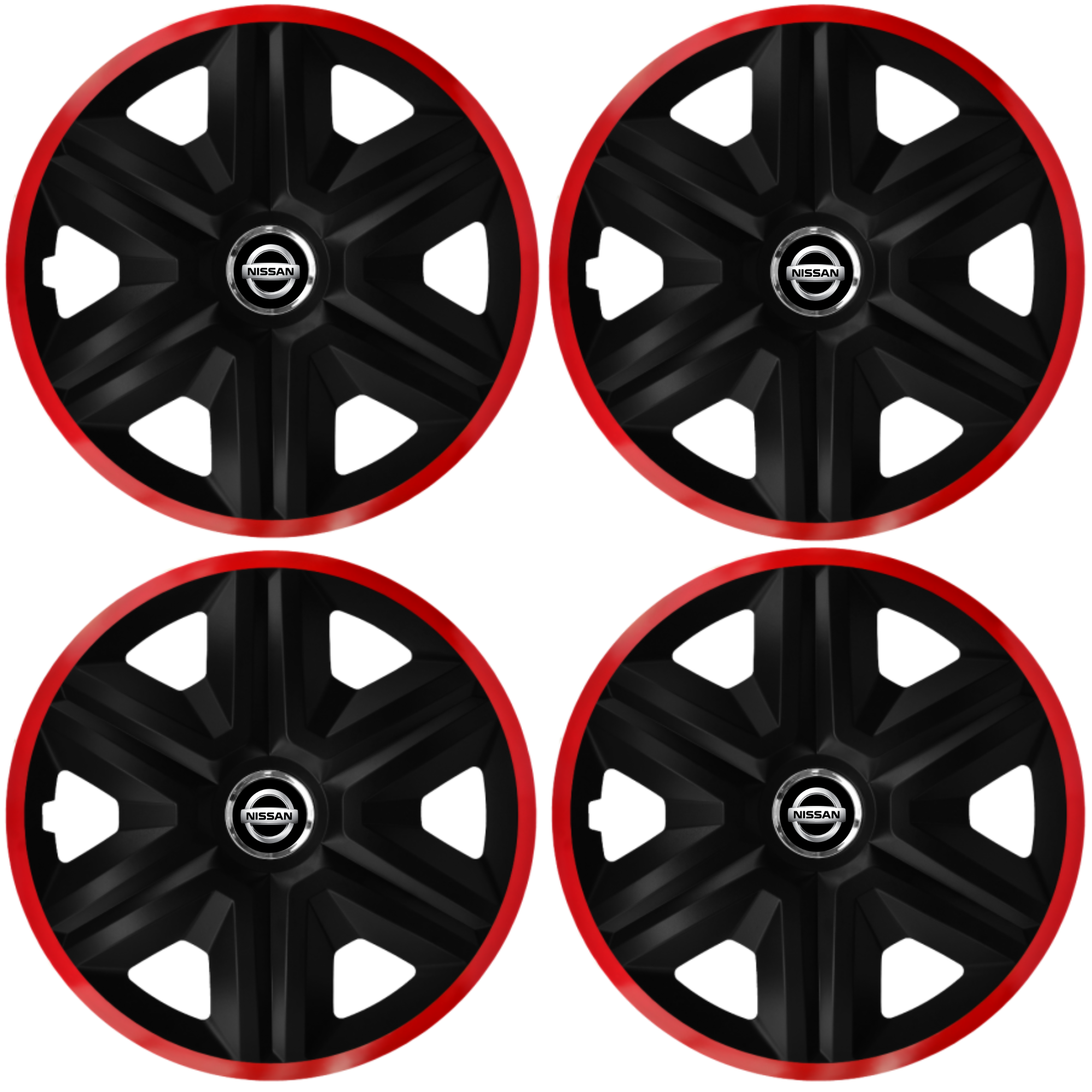 Set 4 Capace Roti pentru Nissan Nou, model Fast Black Cu Rama Rosie, R14