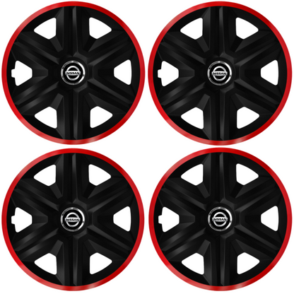 Set 4 Capace Roti pentru Nissan, model Fast Black Cu Rama Rosie, R16