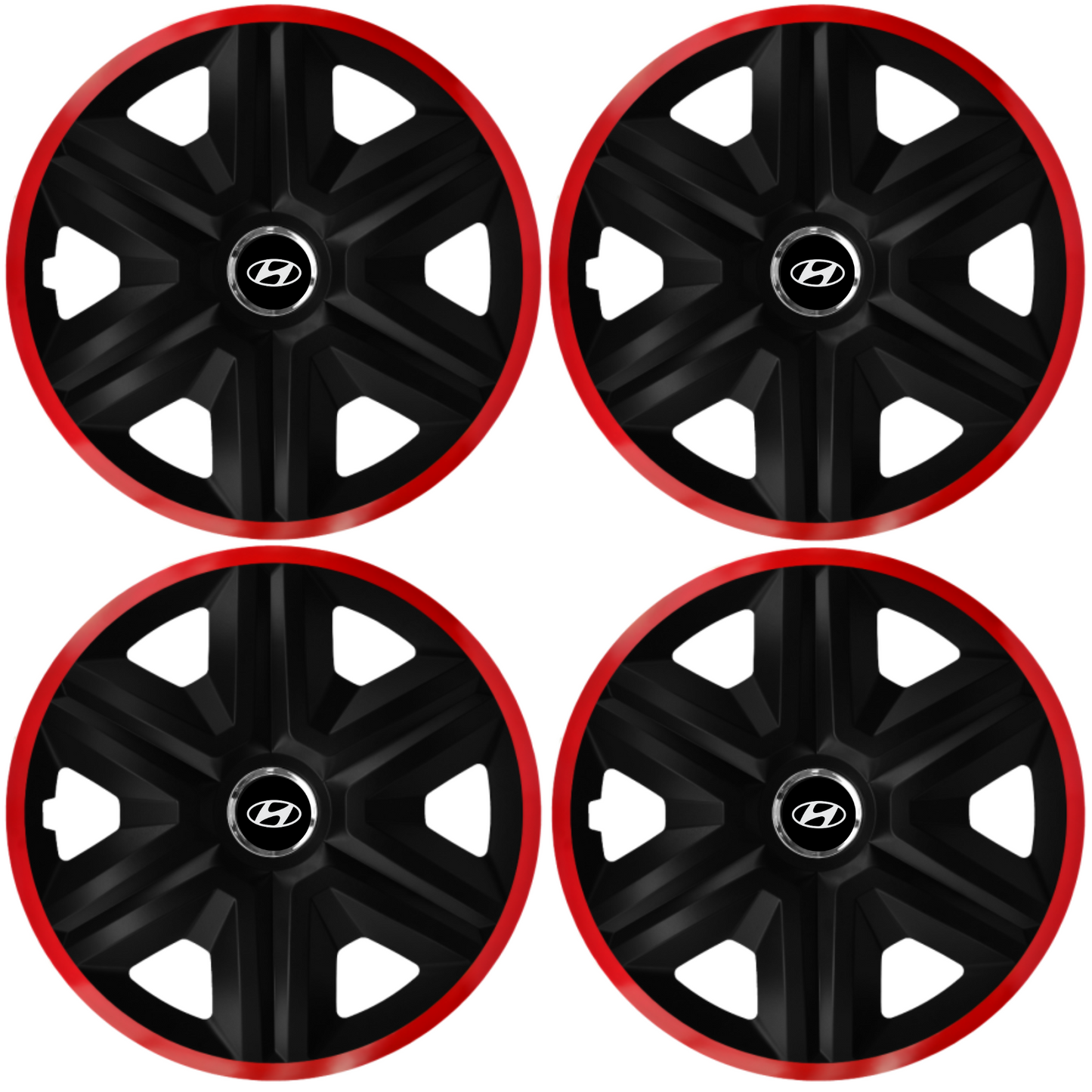 Set 4 Capace Roti pentru Hyundai, model Fast Black Cu Rama Rosie, R16