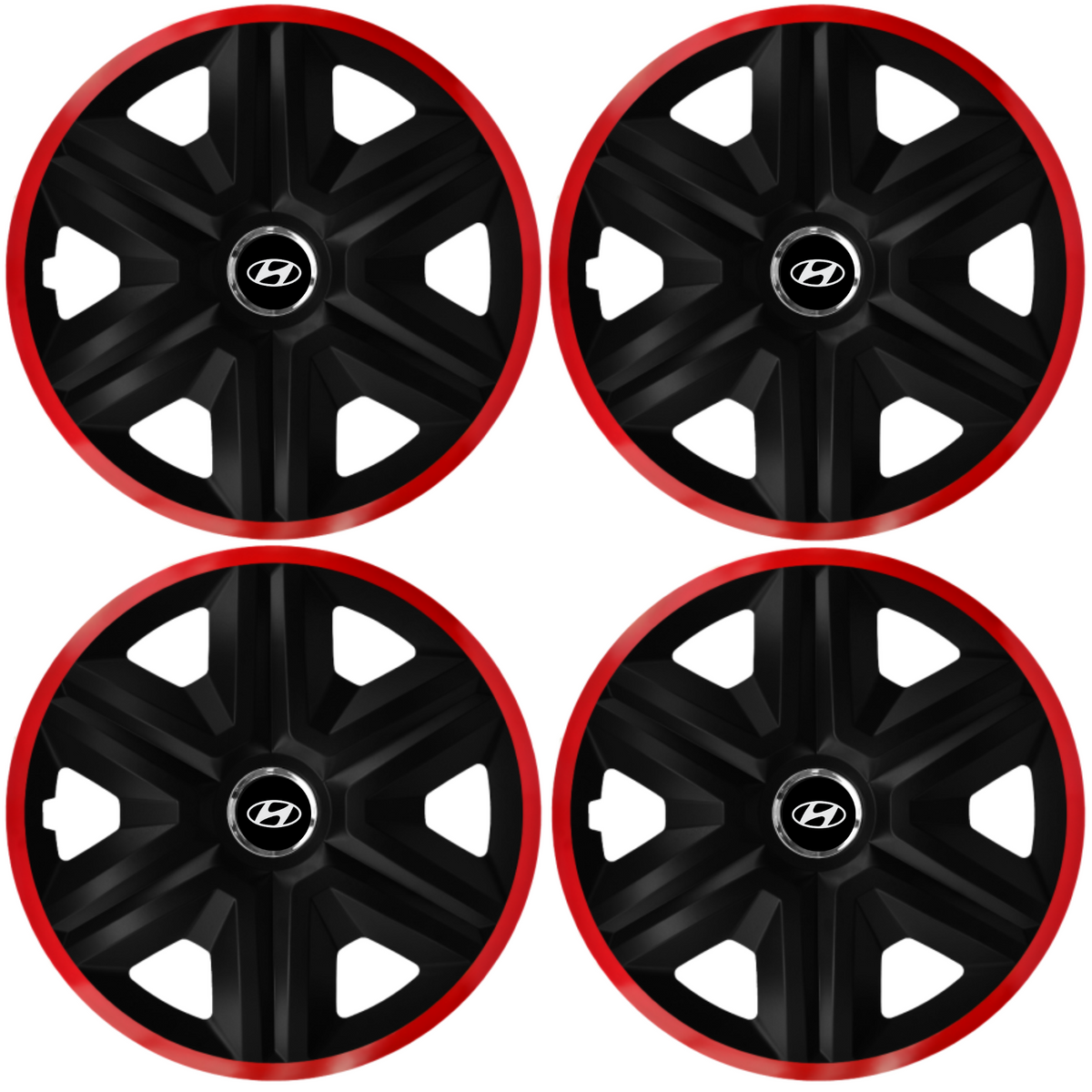 Set 4 Capace Roti pentru Hyundai, model Fast Black Cu Rama Rosie, R14