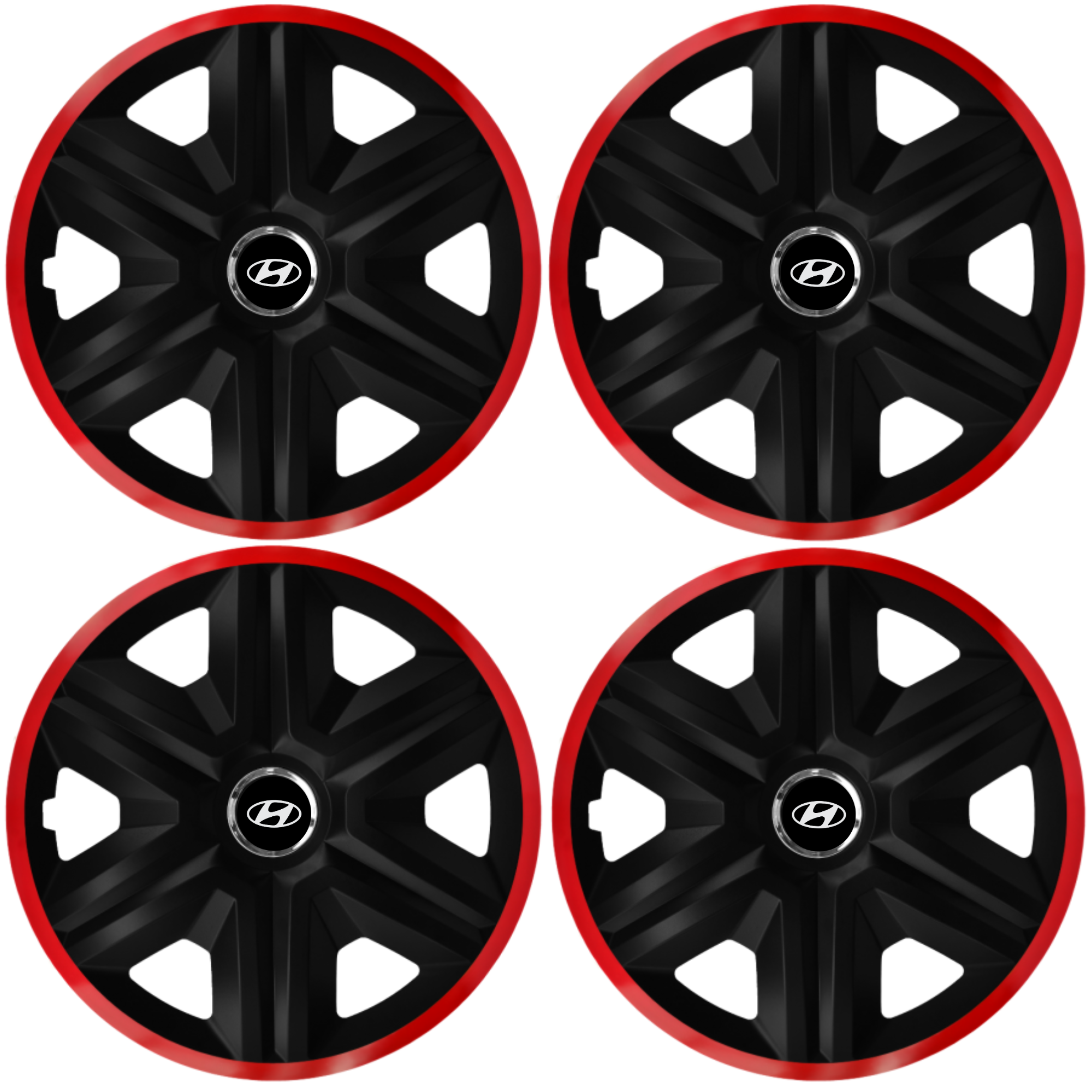 Set 4 Capace Roti pentru Hyundai, model Fast Black Cu Rama Rosie, R14