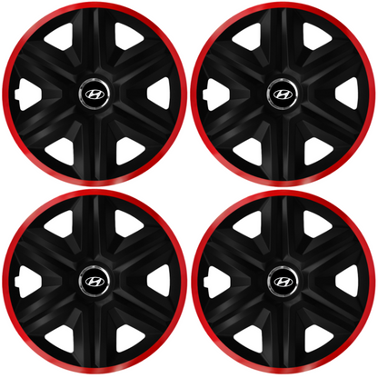 Set 4 Capace Roti pentru Hyundai, model Fast Black Cu Rama Rosie, R16