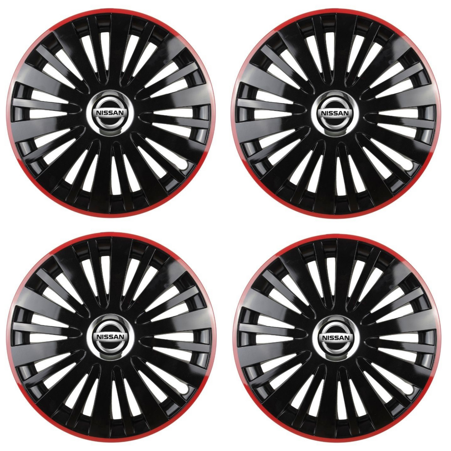 Set 4 Capace Roti pentru Nissan model Falcon Black Cu Rama Rosie R14